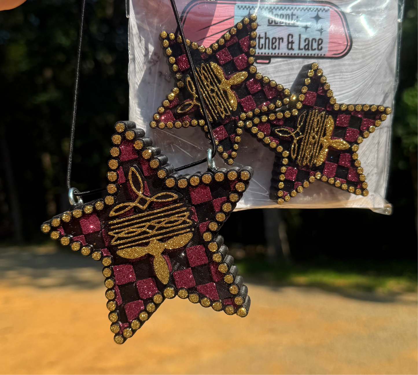 Checkered Star with Boot Stitch Freshie ~MTO
