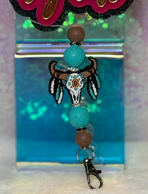 Western Bull Skull, Teal & Brown Freshie Hanger