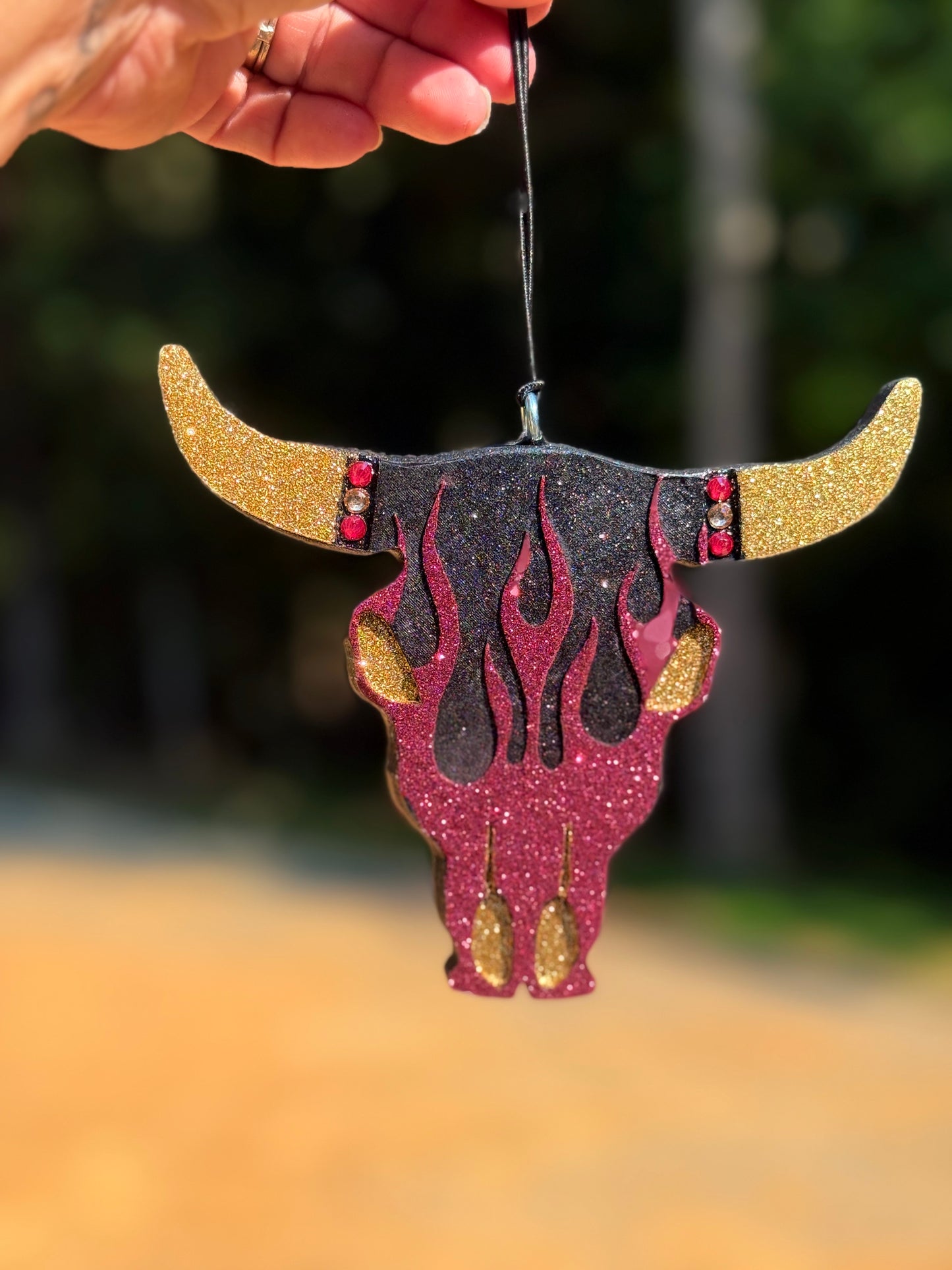 Flames Bull Skull Freshie (Lrg)~ MTO