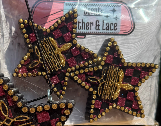 Checkered Star with Boot Stitch Freshie Vent Clips ~MTO