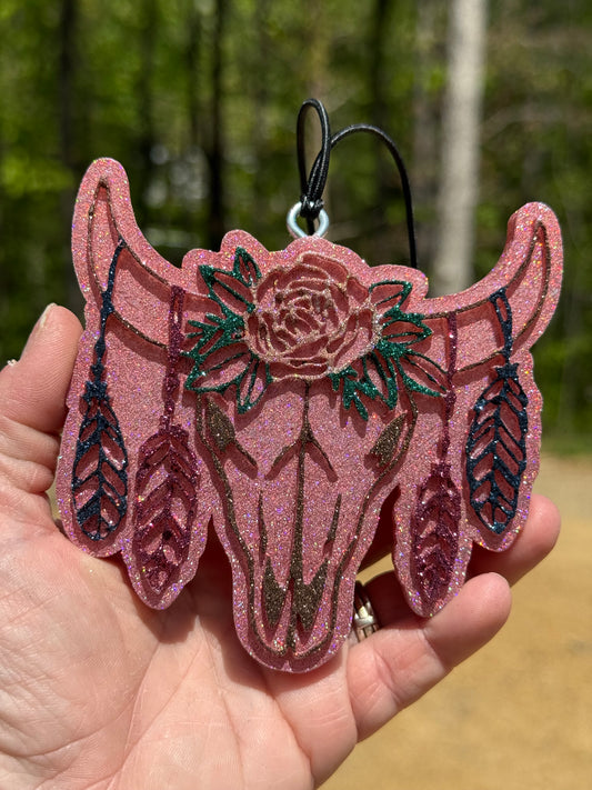Bull Skull With Feathers Freshie~MTO