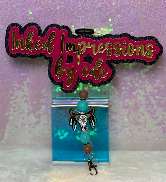Western Bull Skull, Teal & Brown Freshie Hanger