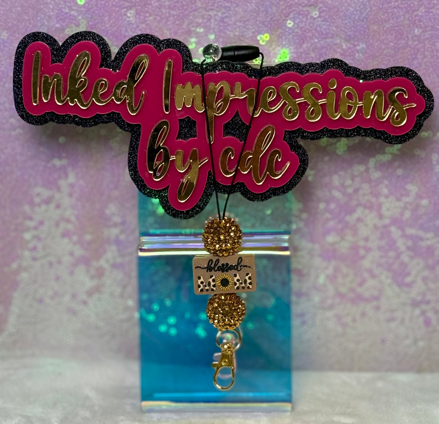 "Blessed Mom" Cheetah Print, Gold and Black Freshie Hanger