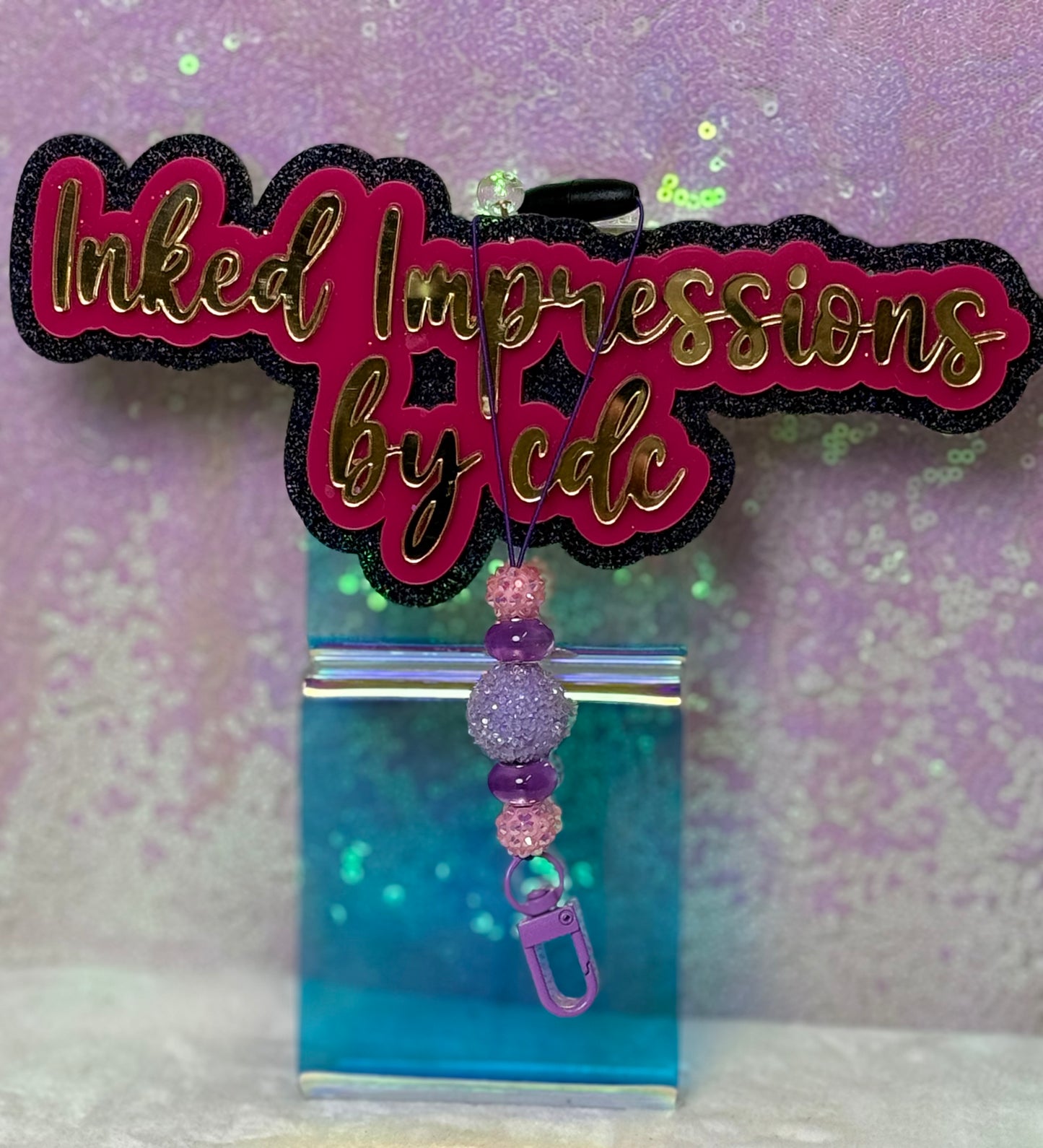 Purple Sugar and Pink Rhinestone Beaded Freshie Hanger